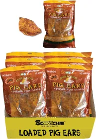 Bacon & Cheddar Loaded Pig Ears 10 Pack Peggable Zip Lock Bag Large PDQ of 6