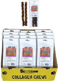 2 Pack 12 Inch BRAIDED CS Deluxe Collagen Sticks in Zip Lock bag 12x9x11 PDQ of 12
