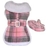 Sherpa-Lined Dog Harness Coat RED & White Plaid
