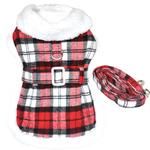 Sherpa-Lined Dog Harness Coat RED & White Plaid