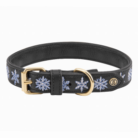 Halo Dog Collar (Color: Leather with Snowflake Embroidery, size: S)