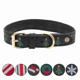 Halo Dog Collar (Color: Leather with Christmas Christmas Tree Embroidery, size: M)