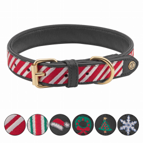 Halo Dog Collar (Color: Leather with Candy Cane Embroidery, size: S)