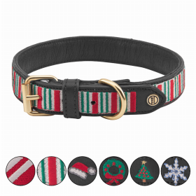 Halo Dog Collar (Color: Leather with Christmas Stripes Embroidery, size: XS)
