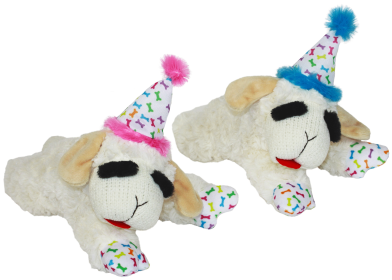 Multipet Lamb Chop with Birthday Hat (Color: Blue, size: 10.5in)