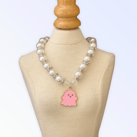 My Fa-BOO-Lous Pearl Ghost Necklace (Color: Pink, size: medium)