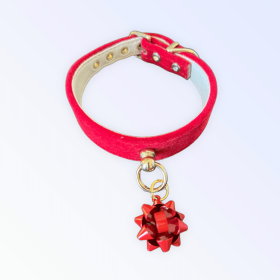 Velvet Gift Wrap Bow Collar (Color: RED BOW, size: 14")