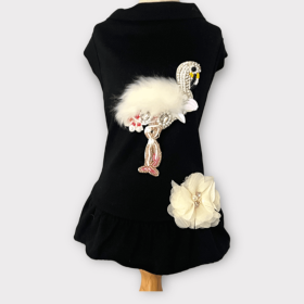 Beaded Fur and Rhinestone Flamingo- Dog Dress (size: large)