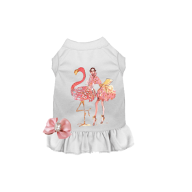 Fancy Flamingo Dress (Color: White, size: medium)