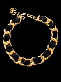 Gold Chain Velvet Collar (Color: Black, size: medium)