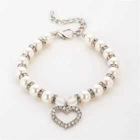 Heart and Pearl Necklace- White (size: large)