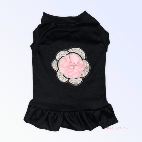 Chiffon and Rhinestone Camellia Dress (Color: PINK FLOWER, size: small)