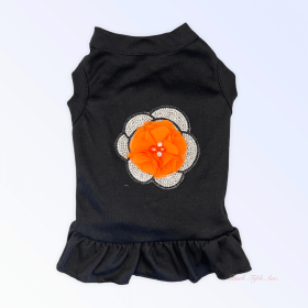 Chiffon and Rhinestone Camellia Dress (Color: ORANGE FLOWER, size: large)