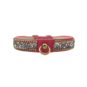 Chunky Rhinestone and Chain Collar (Color: Pink, size: 18")