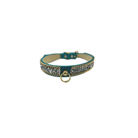 Chunky Rhinestone and Chain Collar (Color: Teal, size: 20")