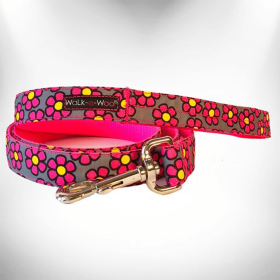 Flower Dog Leads (Color: Pink Daisies on Grey, size: THIN Lead 5/8" width- 5' length)