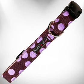 Polka Dot Dog Collars (Color: Purple Dot on Brown, size: M 1" width fits 12-18" neck)