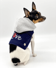 Denim Hoodie "Love" Harness Vest (Color: gray)