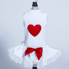 Laced Puff Heart Dress (Color: Red, size: large)