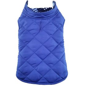 Reversible Fleece Lined Puffer Dog Coat - Blue Plaid (size: 2X-Large)