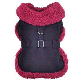 Sherpa-Lined Dog Harness Coat - Black & Burgundy Dots (size: large)