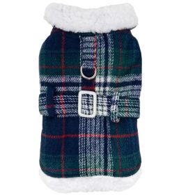 Sherpa-Lined Dog Harness Coat - Blue & Green Plaid (size: small)