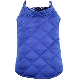 Reversible Fleece Lined Puffer Dog Coat - Blue Plaid (size: medium)