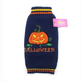 Pumpkin Sweater Dog Clothes Halloween (Option: Navy Blue New Pumpkin-M)