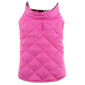 Reversible Fleece Lined Puffer Dog Coat - Pink Plaid (size: X-Small)